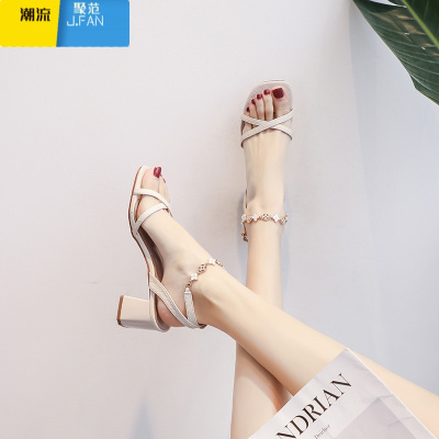 聚范2021年夏季新款中跟粗跟仙女风百搭配裙子时装网红夏天高跟凉鞋女