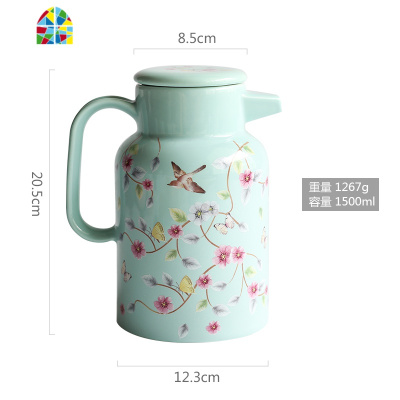 桔梗家 陶瓷大号容量冷水壶凉水壶家用耐热可高温日式下午茶壶 FENGHOU 柠檬冷水壶1.5升