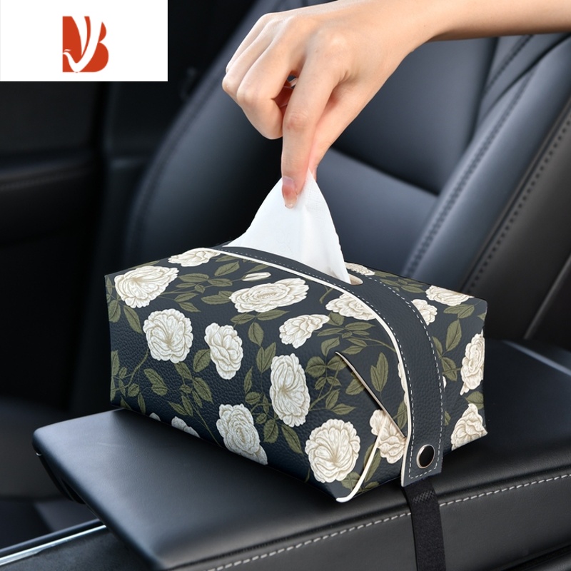 三维工匠美式手绘花鸟 车载纸巾盒创意车内抽纸盒汽车纸巾包扶手箱纸抽盒 皮革抽纸车载款-美式手绘花鸟1