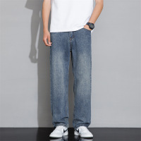 REGULAR FIT 男士牛仔直筒裤 经典蓝做旧水洗 大码宽松垂感长裤
