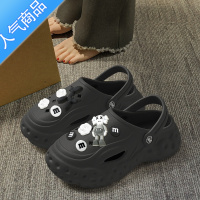 SUNTEK黑色洞洞鞋女款夏季外穿2023新款防滑包头凉鞋eva厚底沙滩拖鞋女