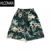 HLCOMAN港风复古碎花短裤男宽松加肥大码冰丝速干夏威夷风情侣休闲沙滩裤