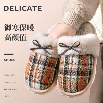 复古棉拖鞋女冬新款韩系时尚居家防滑保暖地板毛绒鞋男士情侣棉鞋