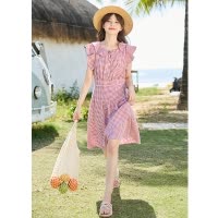 [2.5折价112元]唐狮蓝色小飞袖连衣裙女夏季新款宽松裙子蛋糕裙公主裙仙女裙长裙