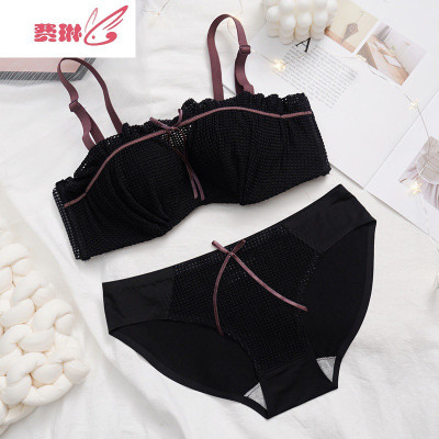 甜美无肩带隐形抹胸内衣女柔软无钢圈小胸聚拢上托文胸套装费琳