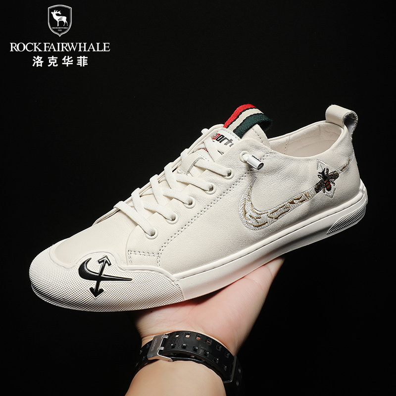 Rock Fairwhale洛克华菲 百搭新款秋季低帮男士休闲鞋欧美时尚板鞋男潮小白鞋男真皮男鞋