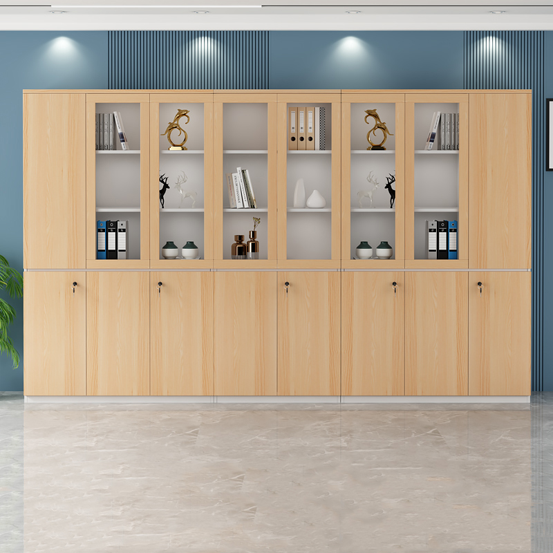 易企采 八门文件柜办公室柜子带锁储物柜玻璃门分层档案柜资料柜收纳柜