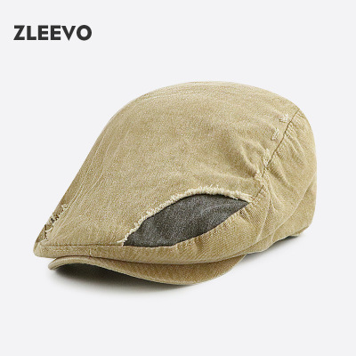 / 亲子拼接英伦男女贝雷帽做旧水洗鸭舌帽复古文艺童帽