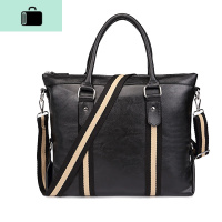 新款男士手提包斜跨包时尚 潮流商务包电脑包休闲包韩版男包单肩NEW LAKE 黑色黄色织带