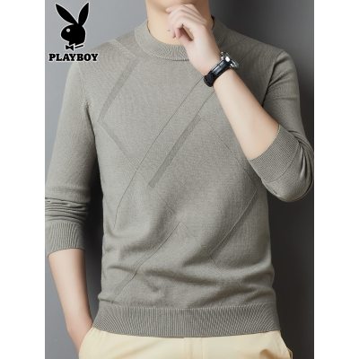 花花公子提花针织衫男士线衣打底衫2025年秋冬季新款潮圆领毛衣男