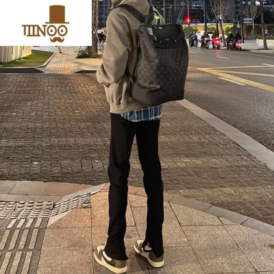 YANXU欧美高街黑色拉链牛仔裤百搭潮牌设计感hiphop修身小脚显瘦长裤男