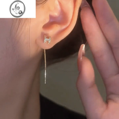 JiMi锆石字母耳线女小众轻奢高级设计感2023年新款潮养耳洞简约耳饰女