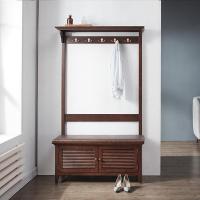 森美人实木衣帽架落地客厅多功能换鞋凳玄关鞋柜挂衣架一体家用口简约