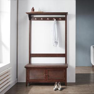 森美人实木衣帽架落地客厅多功能换鞋凳玄关鞋柜挂衣架一体家用口简约