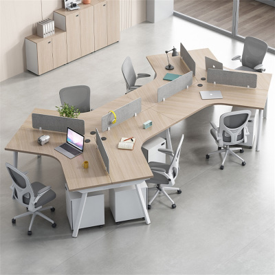 易企采 六人位含柜不含椅 异形办公室职员办公桌简约现代电脑卡座创意员工位组合