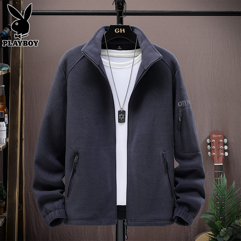 花花公子摇粒绒外套男士春秋季2025新款潮流休闲时尚立领夹克男装