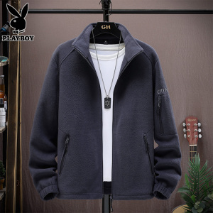 花花公子摇粒绒外套男士春秋季2025新款潮流休闲时尚立领夹克男装