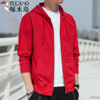 啄木鸟卫衣男士高棉螺纹宽松大码开衫春秋新款运动休闲连帽外套潮