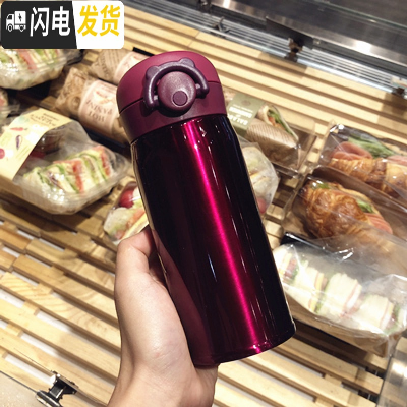 三维工匠简约韩版小清新保温杯文艺女学生情侣不锈钢水杯便携创意潮流杯子 [小号]纯色紫红送杯刷