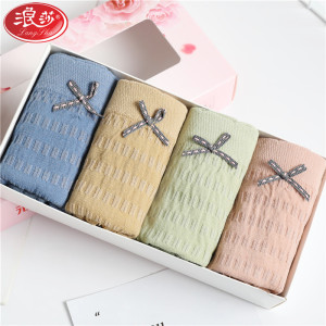 浪莎内裤女士中腰无缝莫代尔裤衩大码褶皱竹节抑菌纯棉底档甜美网红日系少女短裤头4条 抑菌19020/4条/四色混搭 均码/腰围适合2.0-2.5尺