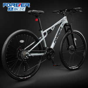 永久软尾山地车自行车成人男女学生公路变速双减震越野青少年单车赛车银色辐条轮高碳钢26寸24速[推荐160-175cm]