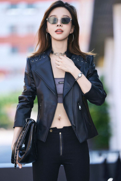 2025秋季新款真皮皮衣女机车款时尚修身百搭潮流外套