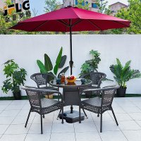 苏宁 金菲罗格 办公家具 阳台室外露天庭院户外桌椅带伞组合 编藤一号椅4椅圆桌配伞