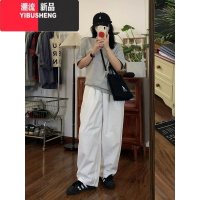 YIBUSHENG日系工装休闲裤女季薄款复古卡其色裤子阔腿宽松bf慵懒直筒长裤