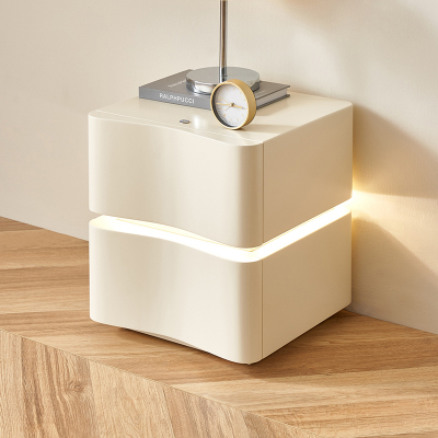 全友家居奶油风双抽储物时尚简约悬浮感床头柜