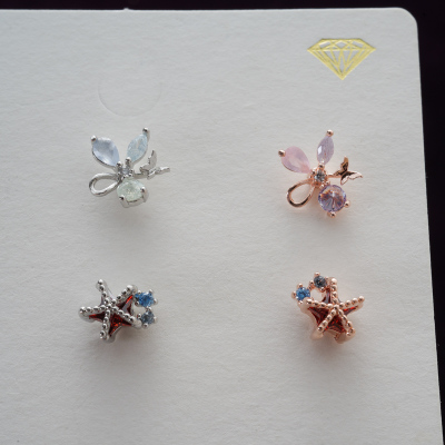 韩国进口耳钉小海星红钻花朵蝴蝶镶钻耳骨钉时尚百搭单只粗针送女朋友老婆情人节七夕生日礼物