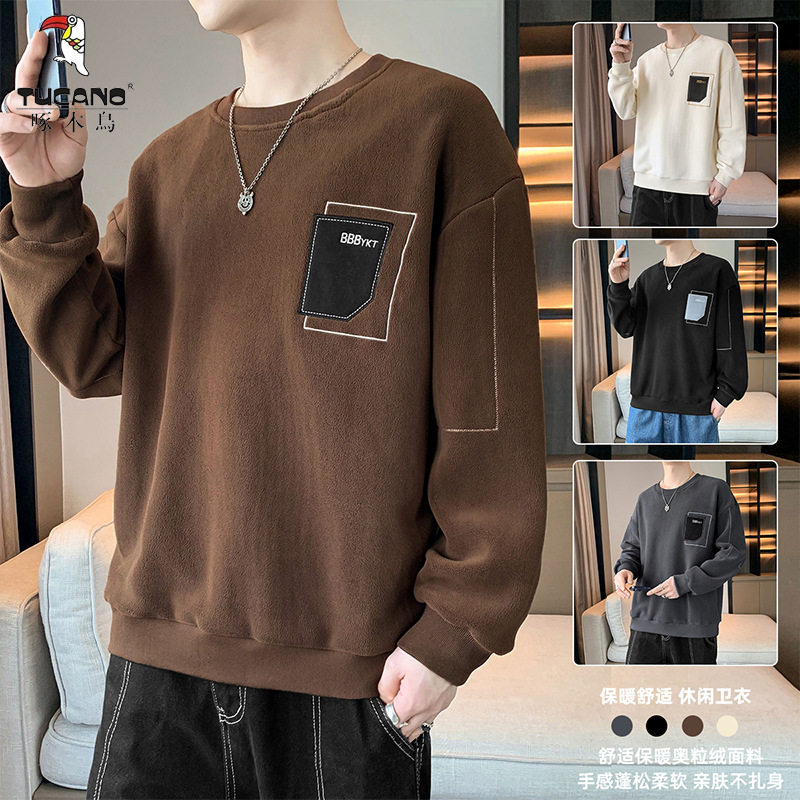 啄木鸟秋冬新款奥粒绒圆领卫衣青年时尚新款基础百搭长袖男款卫衣