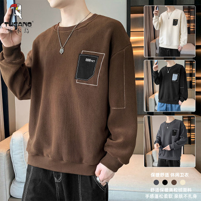 啄木鸟秋冬新款奥粒绒圆领卫衣青年时尚新款基础百搭长袖男款卫衣
