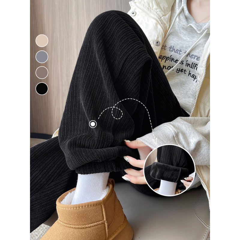 运动裤女裤子秋冬季新款黑色束脚裤小个子休闲雪尼尔加绒卫裤