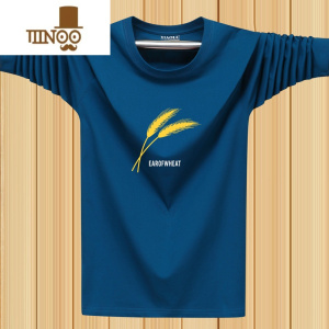 YANXU男长袖t恤加大码宽松休闲打底衫胖子潮流印花内搭秋衣男装T恤