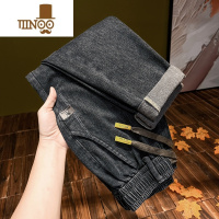 YANXU新款松紧腰带长牛仔裤男宽松弹力小脚柔软抽绳百搭休闲哈伦裤