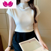 七斓冰丝针织短袖t恤女装2023新款ins潮修身百搭打底衫圆领短款上衣服