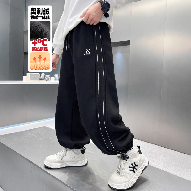 男童加绒裤子一体绒新款中大童卫裤秋冬款痞帅儿童运动裤加厚