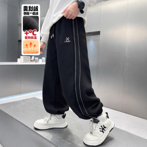 男童加绒裤子一体绒新款中大童卫裤秋冬款痞帅儿童运动裤加厚