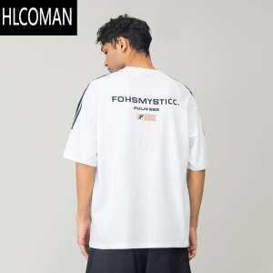 HLCOMAN 索o娜凉感速干短袖T恤男美式国潮拼接插肩袖运动休闲上衣