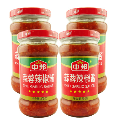 中邦蒜蓉辣椒酱桂林辣椒酱300gx4瓶装下饭酱佐餐酱蒜蓉辣椒酱拌饭酱火锅蘸料凉拌调味均码