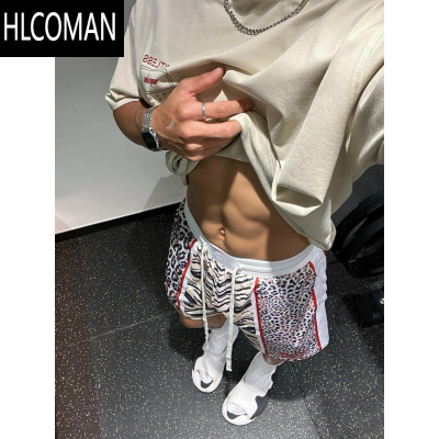 HLCOMAN双层网眼豹纹篮球运动裤男夏季美式潮流宽松休闲不过膝四五分短裤
