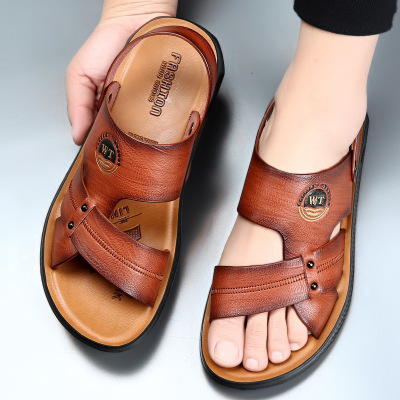 夏天凉鞋男2026新款休闲沙滩鞋男士软皮平底软底驾车凉拖鞋男潮流