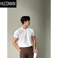 HLCOMAN成熟稳重男装白色t恤cleanfit收袖口短袖显肌肉修身半袖