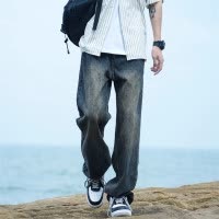 直筒冰丝牛仔裤男士秋季新款宽松复古阔腿休闲长裤子男生新款