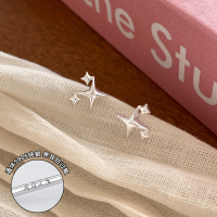 纯银四芒星耳钉女小众设计感养耳洞耳环时尚独特耳饰睡觉免摘送女朋友老婆情人节七夕生日礼物