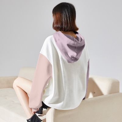 [1折价38.9元,叠加优惠券]字母连帽卫衣女春季新款袖子双色拼接设计感小众百搭潮