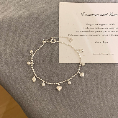 纯银爱心珍珠手链女生轻奢小众精致高颜值学生党手饰甜美配饰送女朋友老婆情人节七夕生日礼物