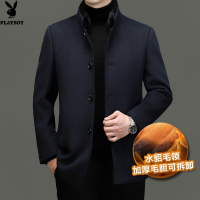 花花公子高端水貂领拆卸毛内胆尼克服男士双面羊毛呢外套商务休闲中年男装