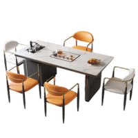 晋舰 岩板茶桌椅组合轻奢石板茶台烧水壶一体阳台茶几 1.6桌+5主椅