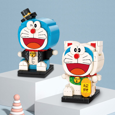 启蒙积木哆啦A梦正版方头仔（招才+英伦）儿童益智拼装玩具